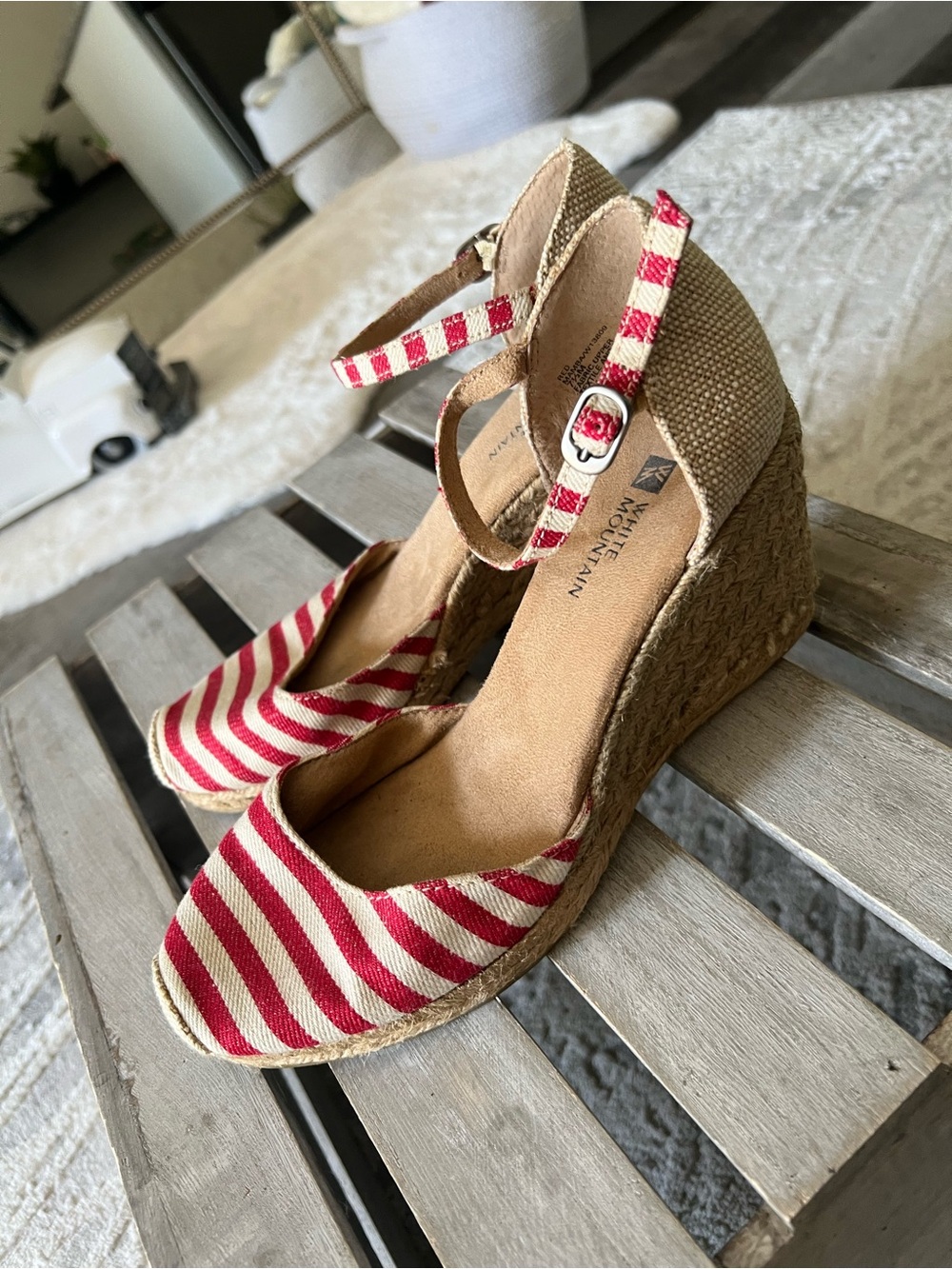 Red and Beige Striped Espadrille Wedge Sandals - 7 1/2